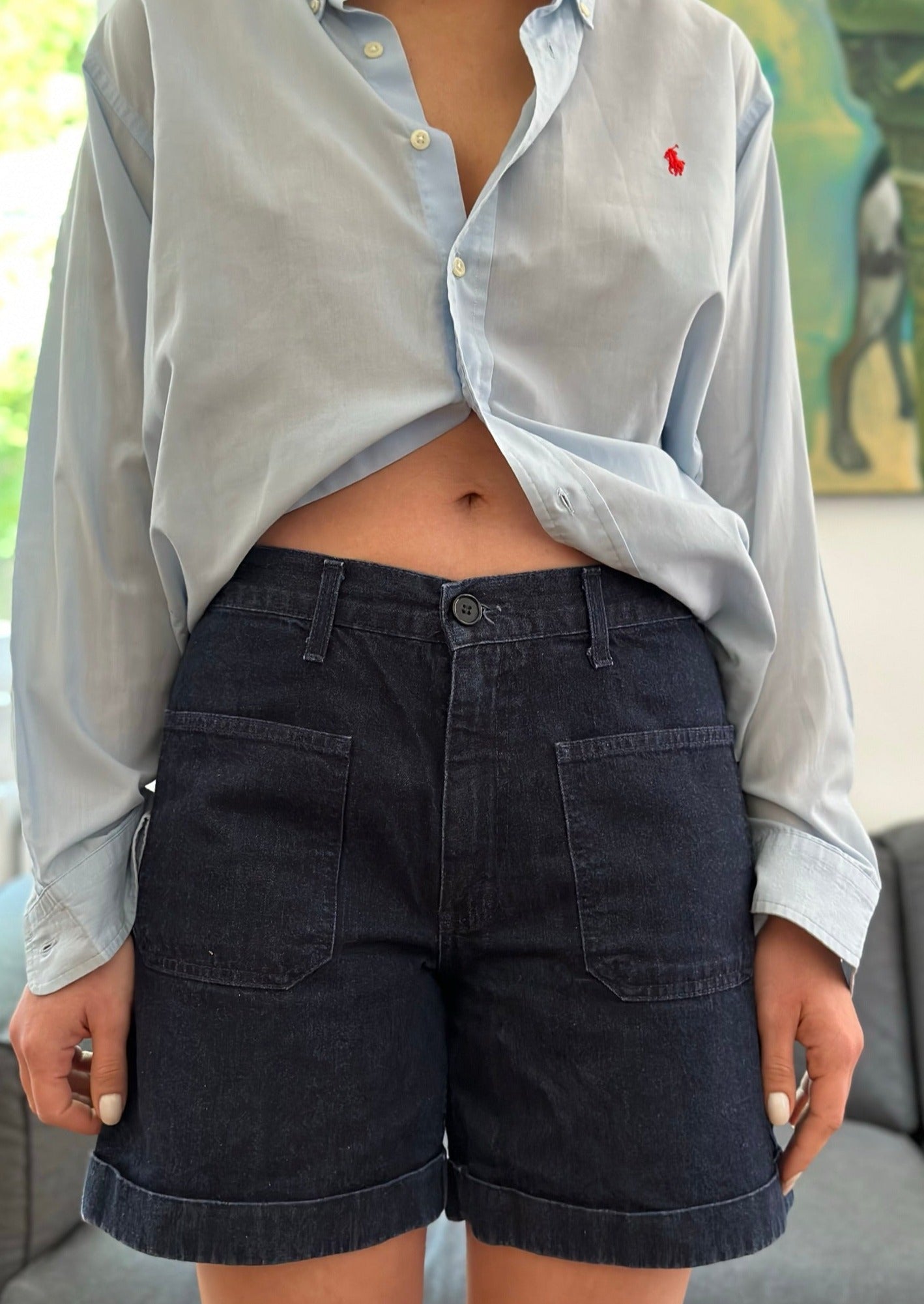 Vintage Levi's Denim Bermudas/ Vaquero Marinero 310 W32 Lavado Oscuro Años 90 Etiqueta Naranja