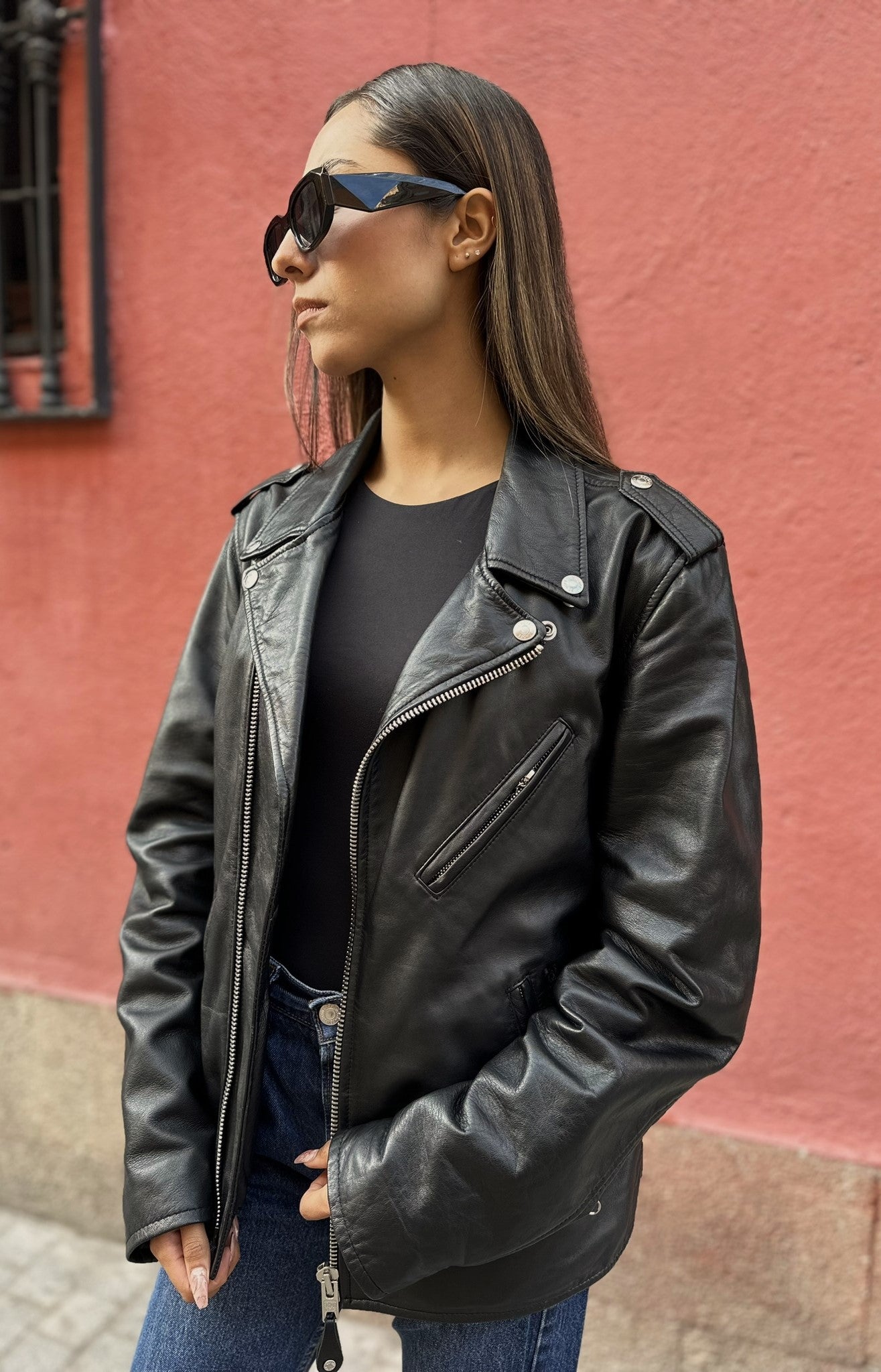 Vintage Schott Black Leather Jacket - Size L Made in USA