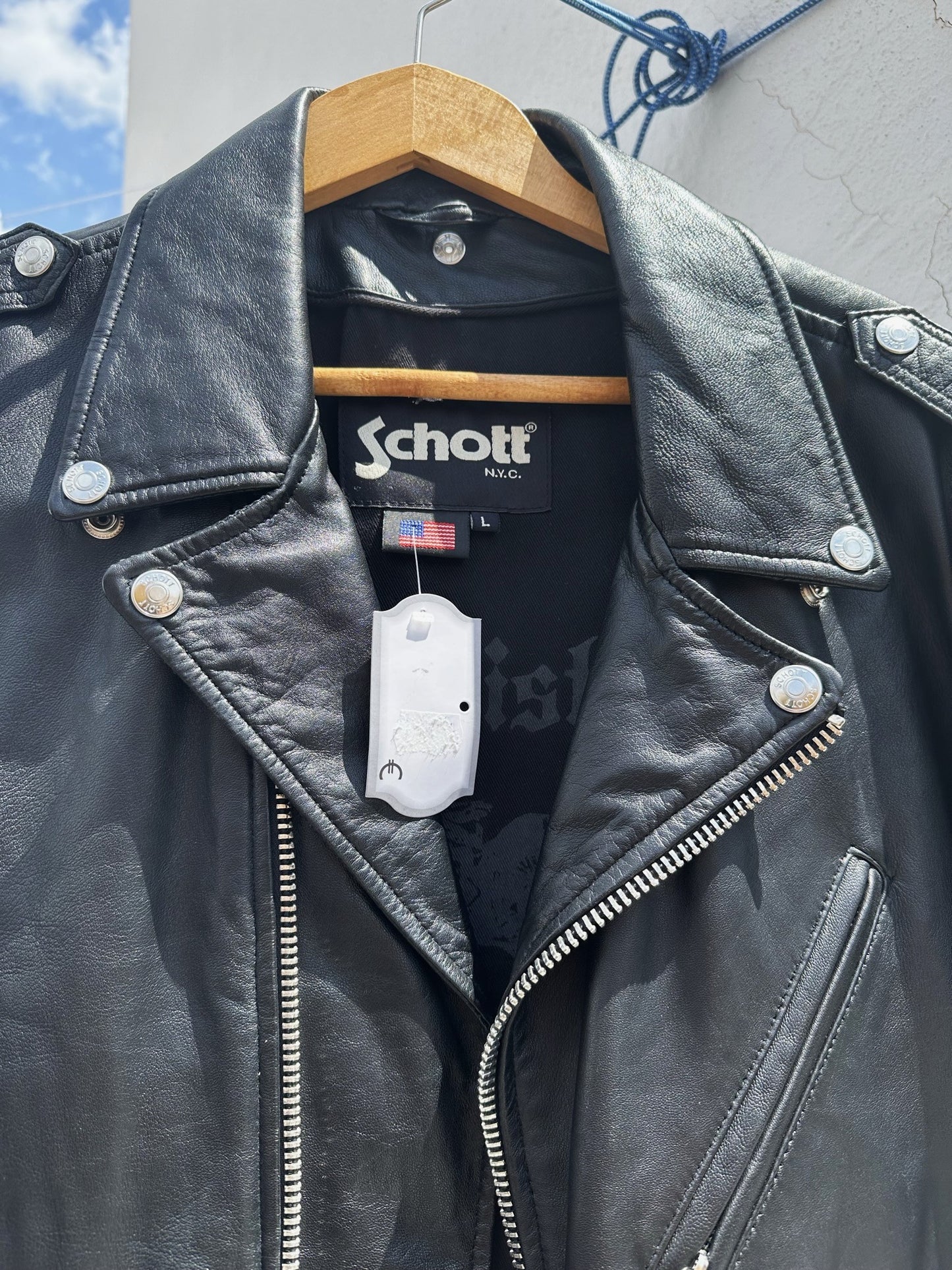 Vintage Schott Black Leather Jacket - Size L Made in USA