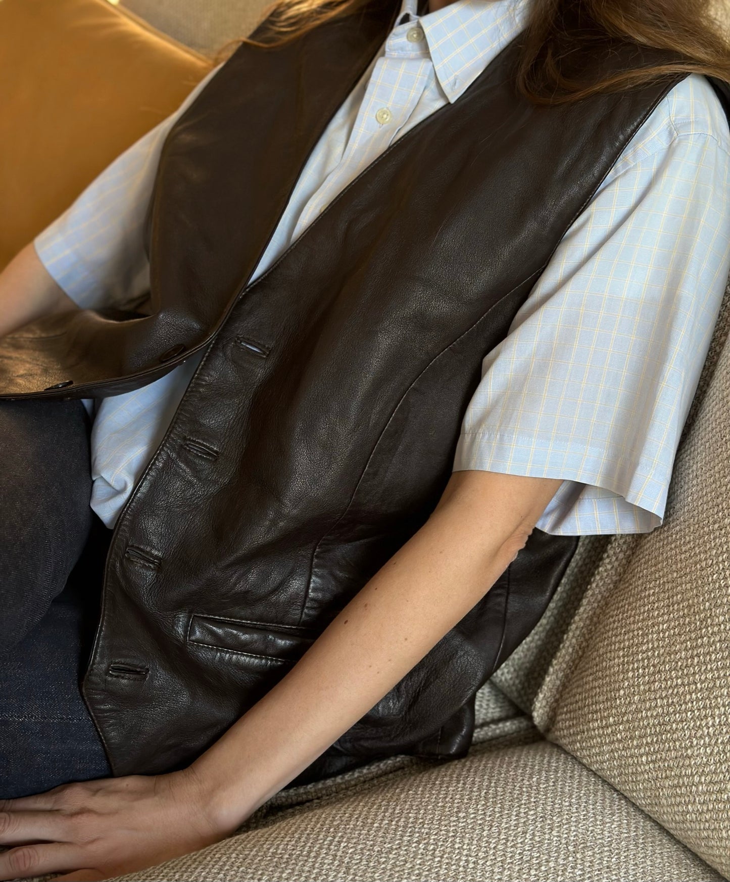 Vintage Brown Leather Vest XL