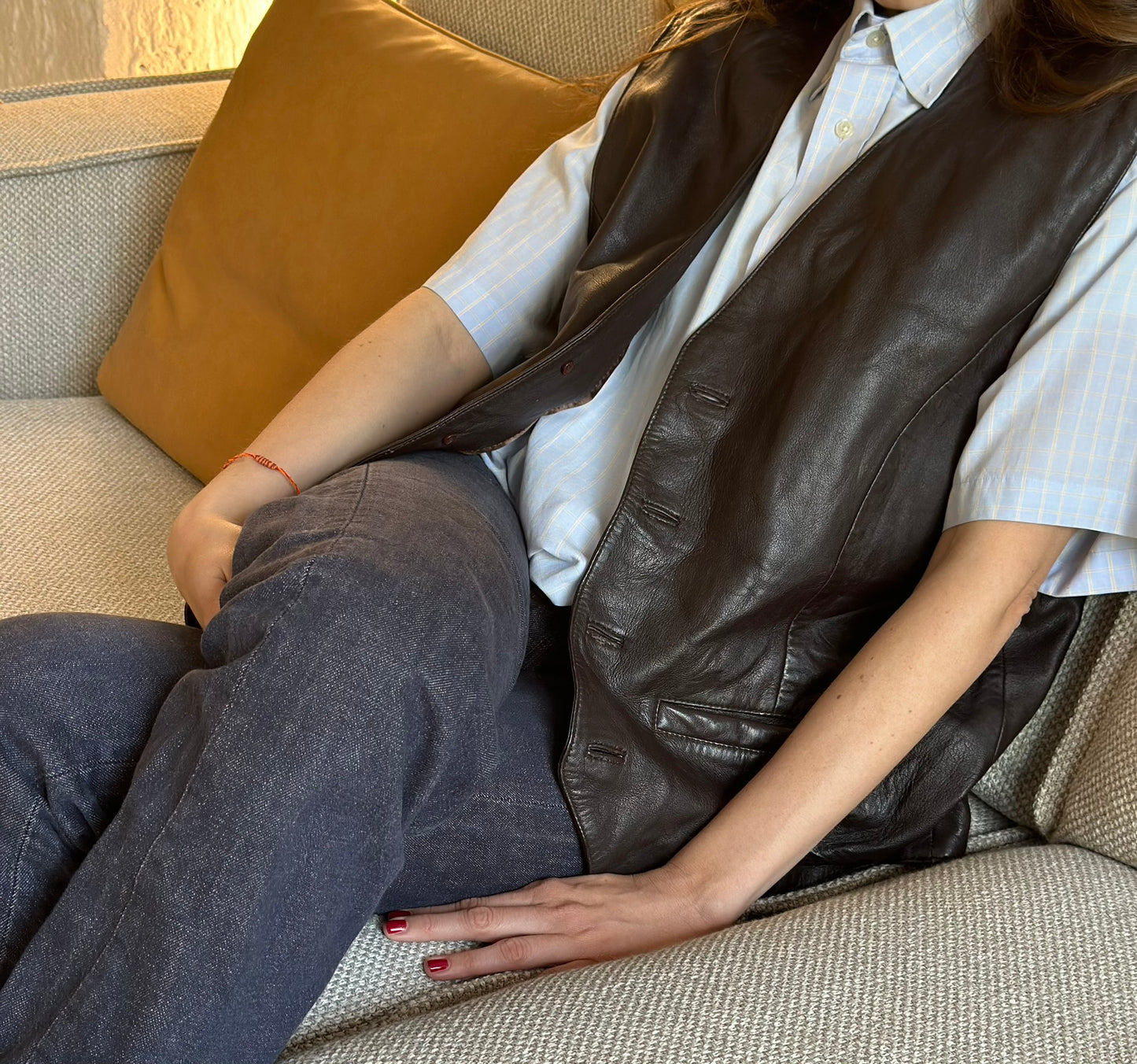 Vintage Brown Leather Vest XL