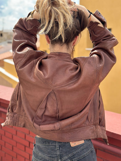 Vintage Soft Leather Oversized Brown Bomber Jacket 90's Size XL